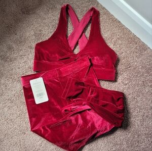 FABLETICS Emma Red Velour Leggings and Bra